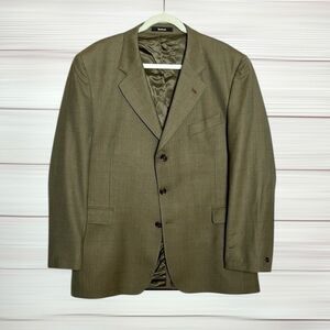 Vintage BARBOUR Wool Suit Jacket Sport Coat Blazer Olive Green Plaid size US 44L